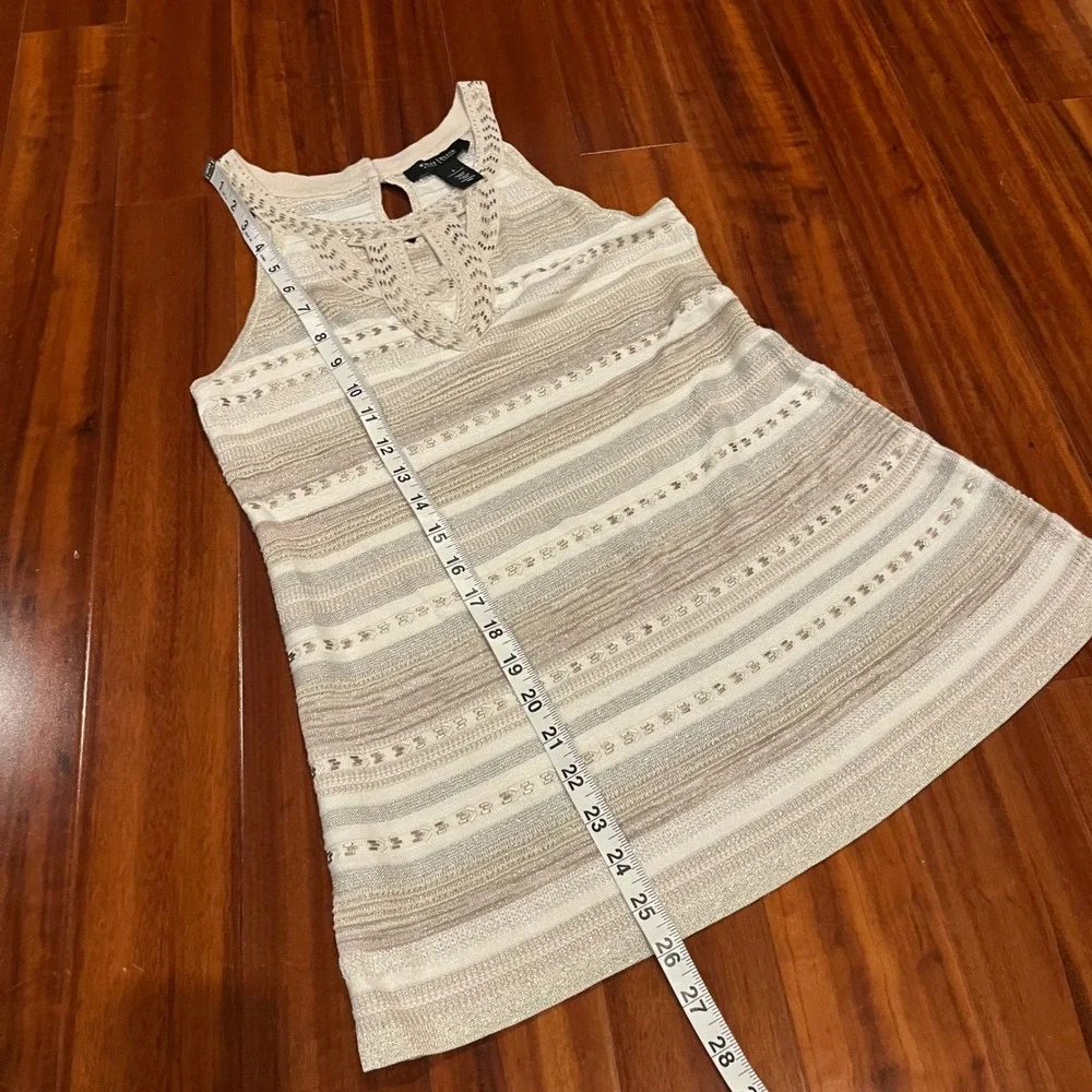 WHBM Knit‎ Tank Top White House Black Market Beaded Beige Metallic Stripe Small